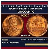1929-p Lincoln Cent Near Top Pop! 1c ms67 rd SEGS