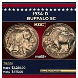 1934-d Buffalo Nickel 5c ms65+ SEGS