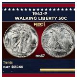 1942-p Walking Liberty Half Dollar 50c ms67 SEGS