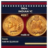 1904 Indian Cent . 1c ms66 rd SEGS