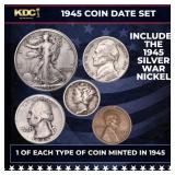 1945 WWII 5 Coin Date Set, 1 Of Each Type Of Coin