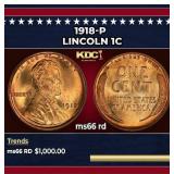 1918-p Lincoln Cent 1c ms66 rd SEGS