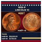 1919-p Lincoln Cent 1c ms67+ rd SEGS
