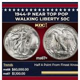 1944-p Walking Liberty Half Dollar Near Top Pop 50