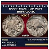 1920-p Buffalo Nickel Near Top Pop! 5c ms66+ SEGS