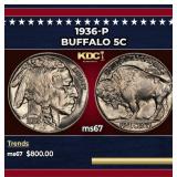1936-p Buffalo Nickel 5c ms67 SEGS