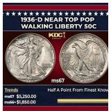 1936-d Walking Liberty Half Dollar Near Top Pop 50