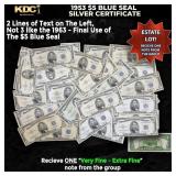 1x 1953 $5 Blue Seal Silver Certificate Grades VF/