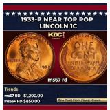 1933-p Lincoln Cent Near Top Pop 1c ms67 rd SEGS