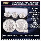 1878-1880 "S" Mint Morgan Silver Dollar 3 Coin Set