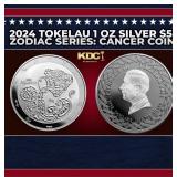 2024 Tokelau 1 oz Silver $5 Zodiac Series: Cancer
