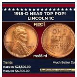 1918-d Lincoln Cent Near Top Pop! 1c ms66 rd SEGS
