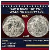 1939-d Walking Liberty Half Dollar Near Top Pop 50