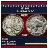 1915-p Buffalo Nickel 5c ms66+ SEGS
