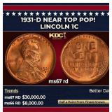 1931-d Lincoln Cent Near Top Pop! 1c ms67 rd SEGS