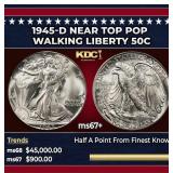 1945-d Walking Liberty Half Dollar Near Top Pop 50