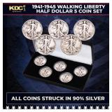 1941-1945 Walking Liberty  Half Dollar 50c 5 Coin