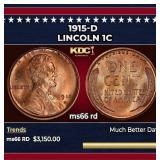 1915-d Lincoln Cent 1c ms66 rd SEGS