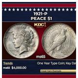 1921-p Peace Dollar $1 ms65 SEGS