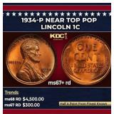 1934-p Lincoln Cent Near Top Pop 1c ms67+ rd SEGS