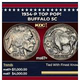 1934-p Buffalo Nickel TOP POP! 5c ms67+ SEGS