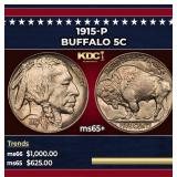 1915-p Buffalo Nickel 5c Grades ms65+