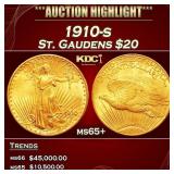 1910-s Gold St. Gaudens Double Eagle $20 ms65+ SEG