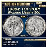 1938-d Walking Liberty Half Dollar TOP POP! 50c ms