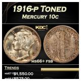 1916-p Mercury Dime Toned 10c ms66+ fsb SEGS