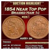 1854 Braided Hair Large Cent Near Top Pop 1c ms66+