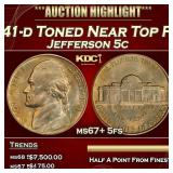 1941-d Jefferson Nickel Toned Near Top Pop 5c ms67