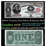 1890 $1 Treasury Note Edwin M Stanton Grades Choic