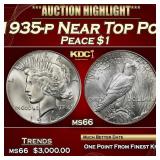 1935-p Peace Dollar Near Top Pop $1 ms66 SEGS