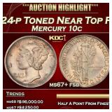 1924-p Mercury Dime Toned Near Top Pop 10c ms67+ f