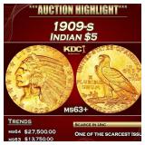 1909-s Gold Indian Half Eagle $5 ms63+ USCG