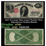 1917 $1 Large Size Legal Tender Note Grades xf Sig