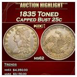 1835 Capped Bust Quarter Toned 25c ms62 USCG