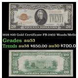 1928 $20 Gold Certificate FR-2402 Woods/Mellon Gra