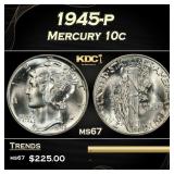 1945-p Mercury Dime 10c ms67 SEGS