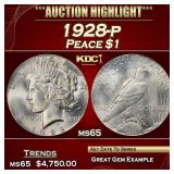 1928-p Peace Dollar $1 ms65 SEGS