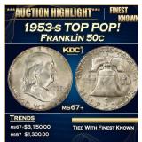 1953-s Franklin Half Dollar TOP POP! 50c ms67+ SEG