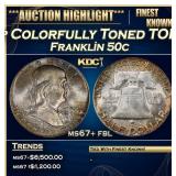 1956-p Franklin Half Dollar Colorfully Toned TOP P