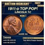 1911-d Lincoln Cent TOP POP! 1c ms66 rb SEGS