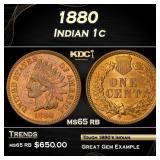 1880 Indian Cent 1c ms65 rb SEGS
