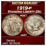 1919-p Standing Liberty Quarter 25c ms67 SEGS