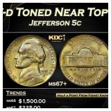 1946-d Jefferson Nickel Toned Near Top Pop 5c ms67