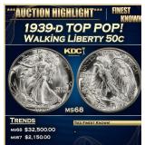 1939-d Walking Liberty Half Dollar TOP POP! 50c ms