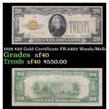 1928 $20 Gold Certificate FR-2402 Woods/Mellon Gra