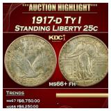 1917-d Ty I Standing Liberty Quarter 25c ms66+ fh