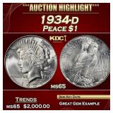 1934-d Peace Dollar $1 ms65 SEGS